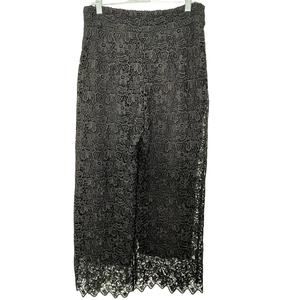 Lace Wide Leg Cropped Pants‎ Black Scalloped Hem Elegant Party Dressy Medium
